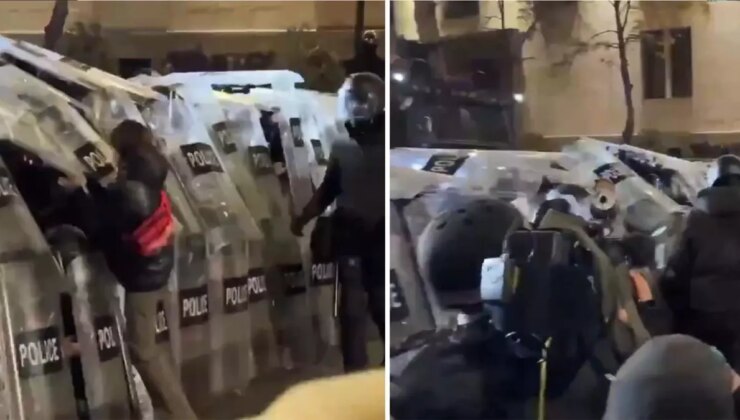 Gürcistan’da protestocunun polise saldırdığı anlar kameralara bu türlü yansıdı